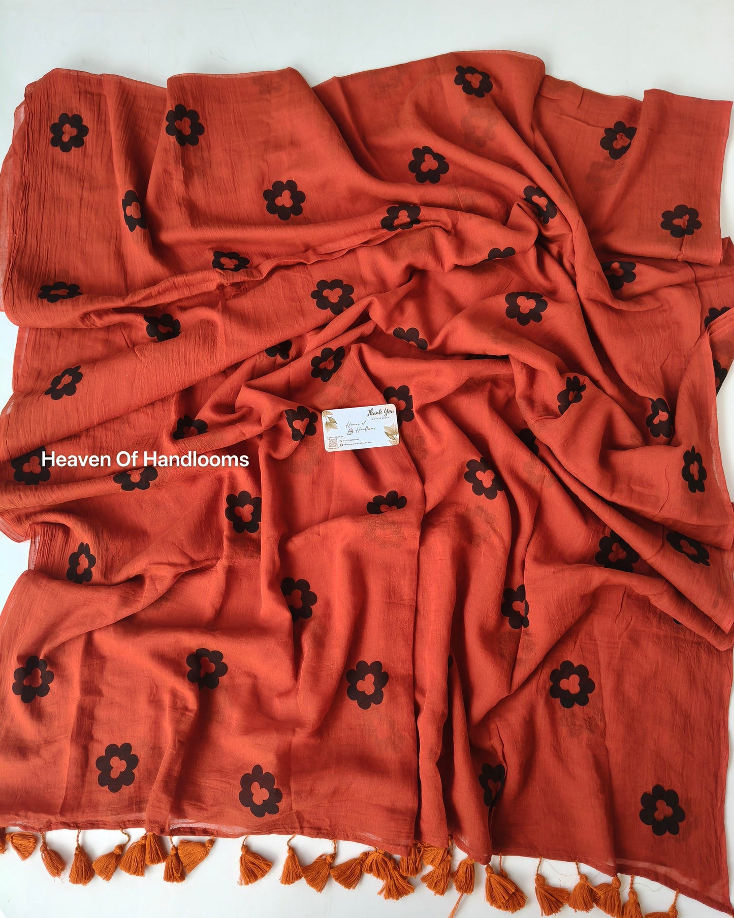Printed Saree -  Rust Flower Print