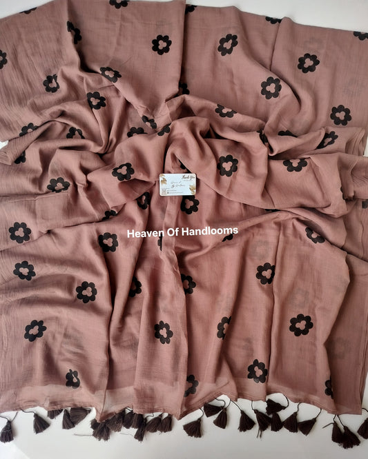Printed Saree -  Choco Flower Print