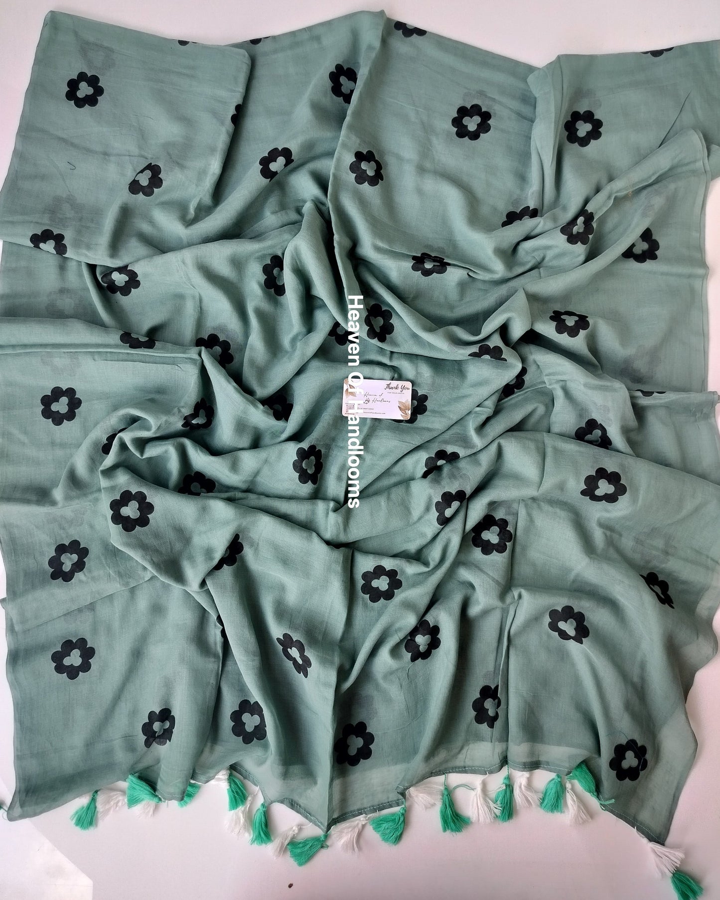 Printed Saree -  Smoke Blue Flower Print