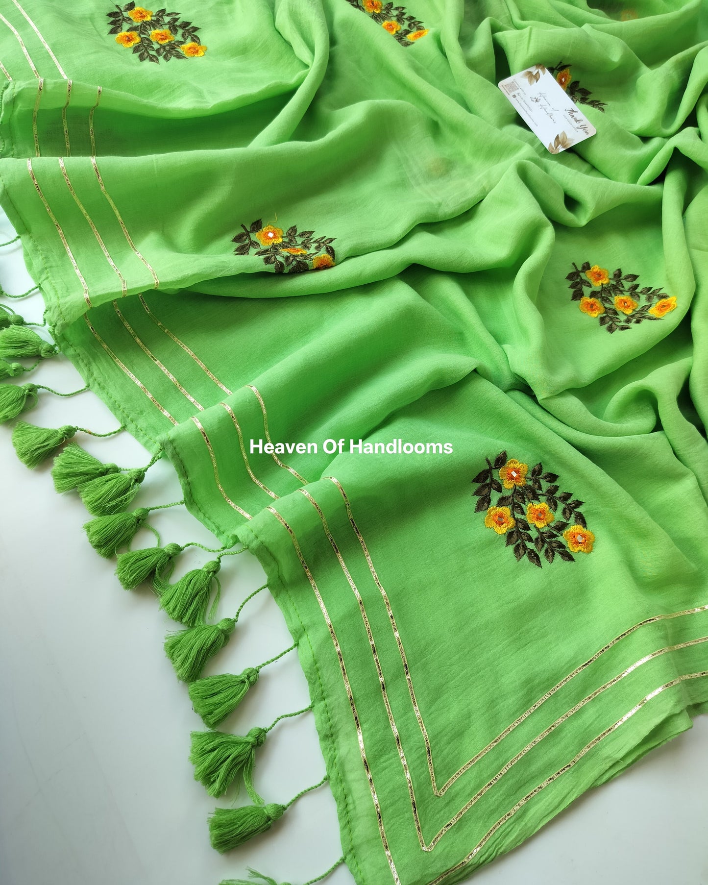 Festive Saree - Pista Green Flower