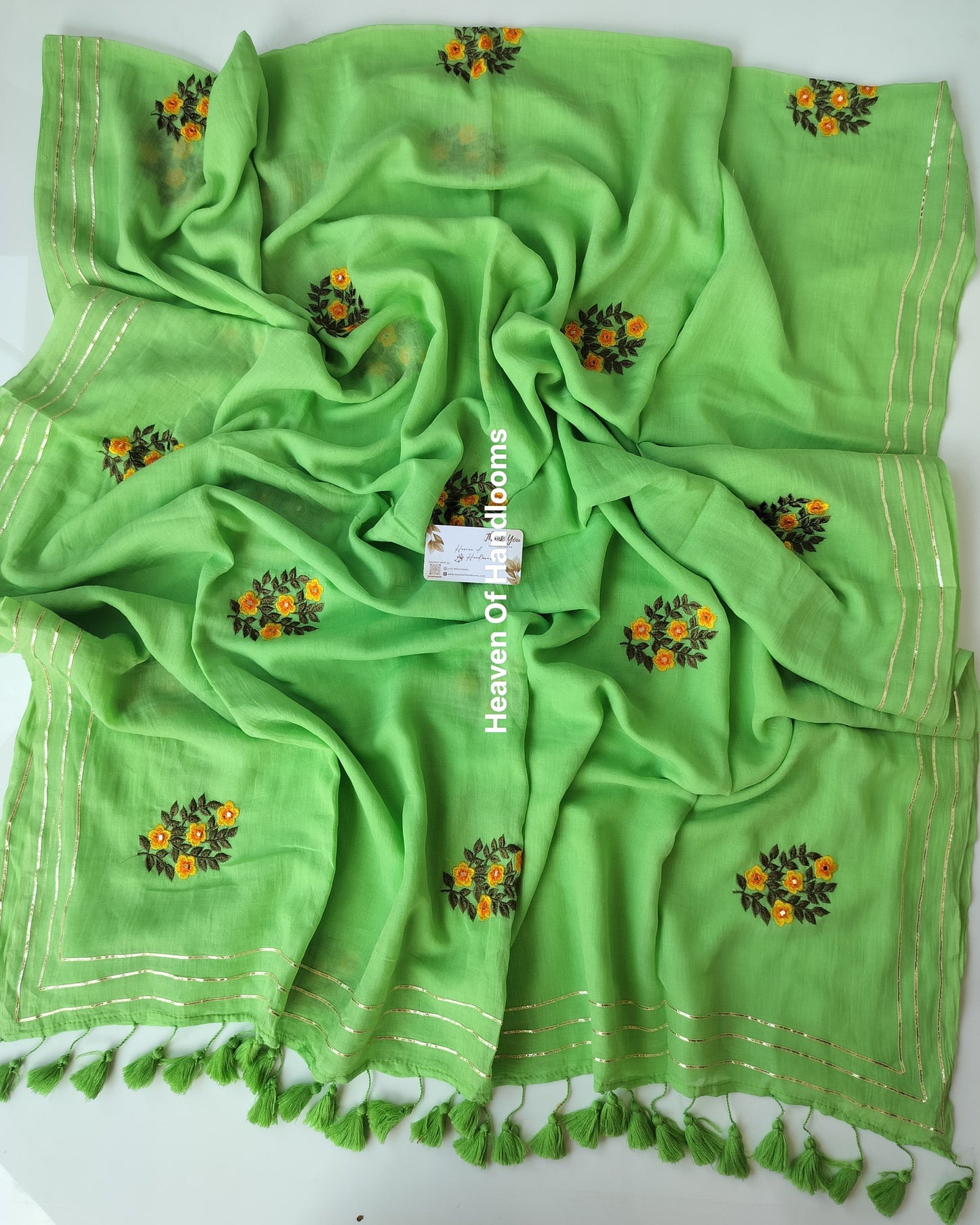 Festive Saree - Pista Green Flower