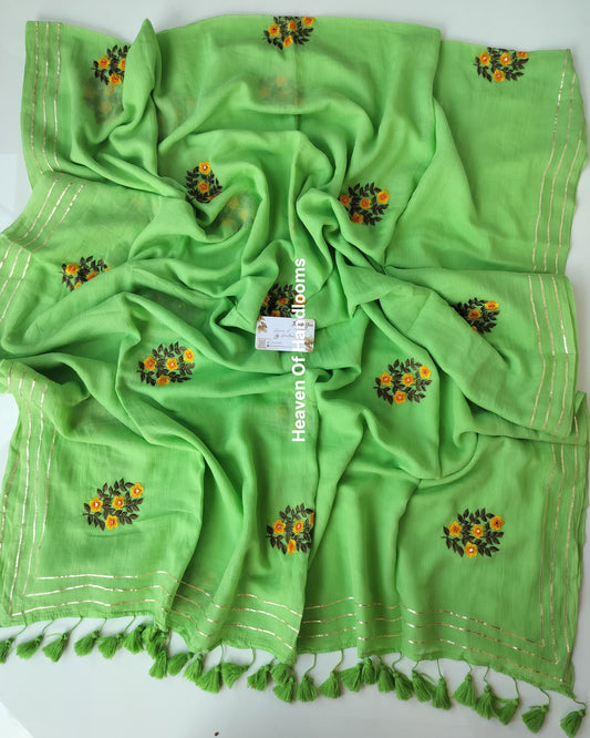 Festive Saree - Pista Green Flower