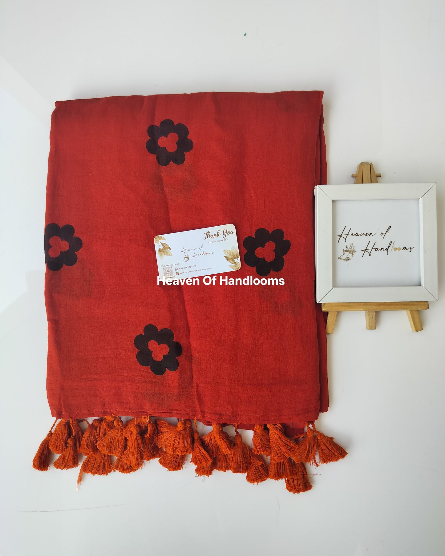Printed Saree -  Rust Flower Print