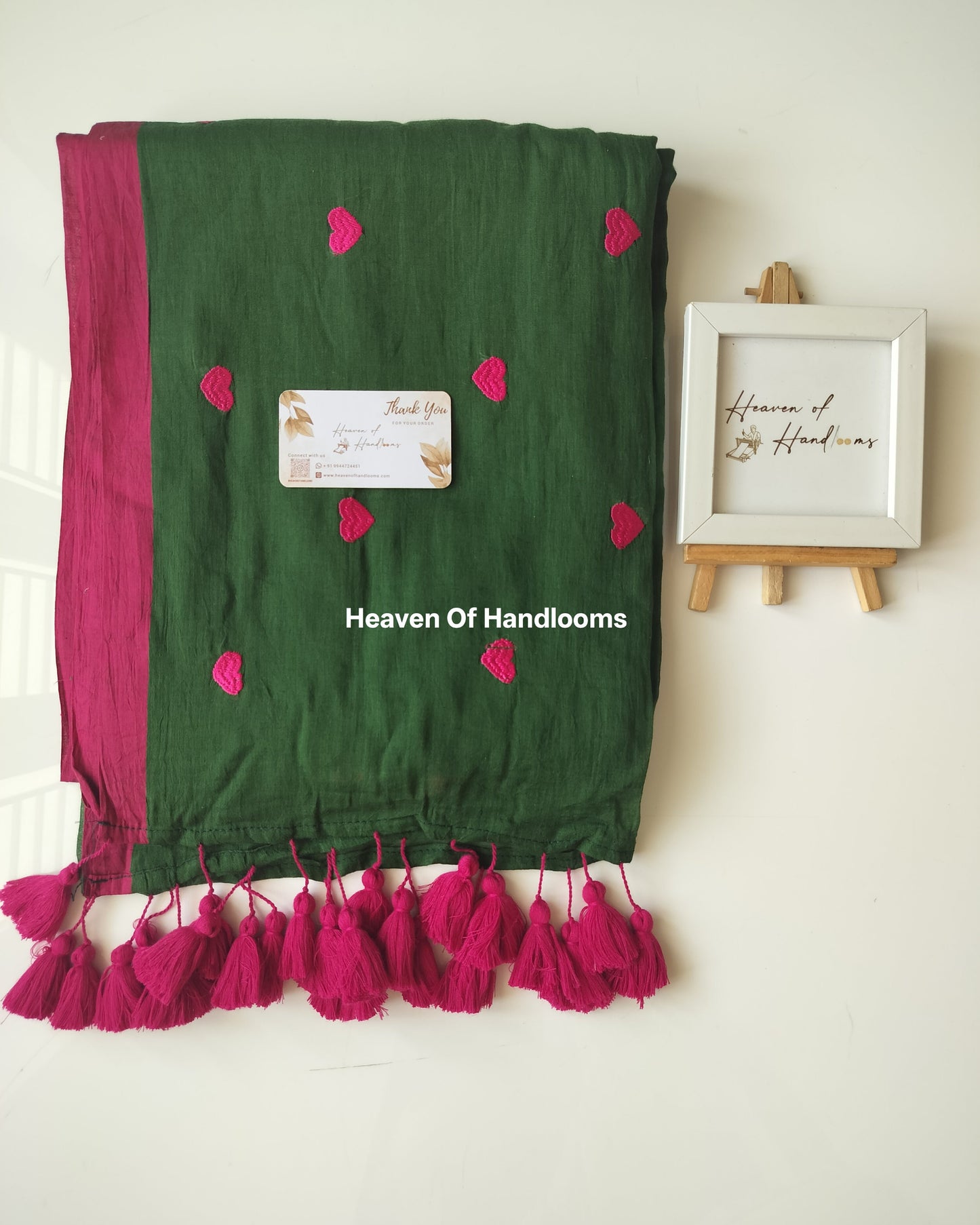 Embroidery Saree -Green Pink Heart