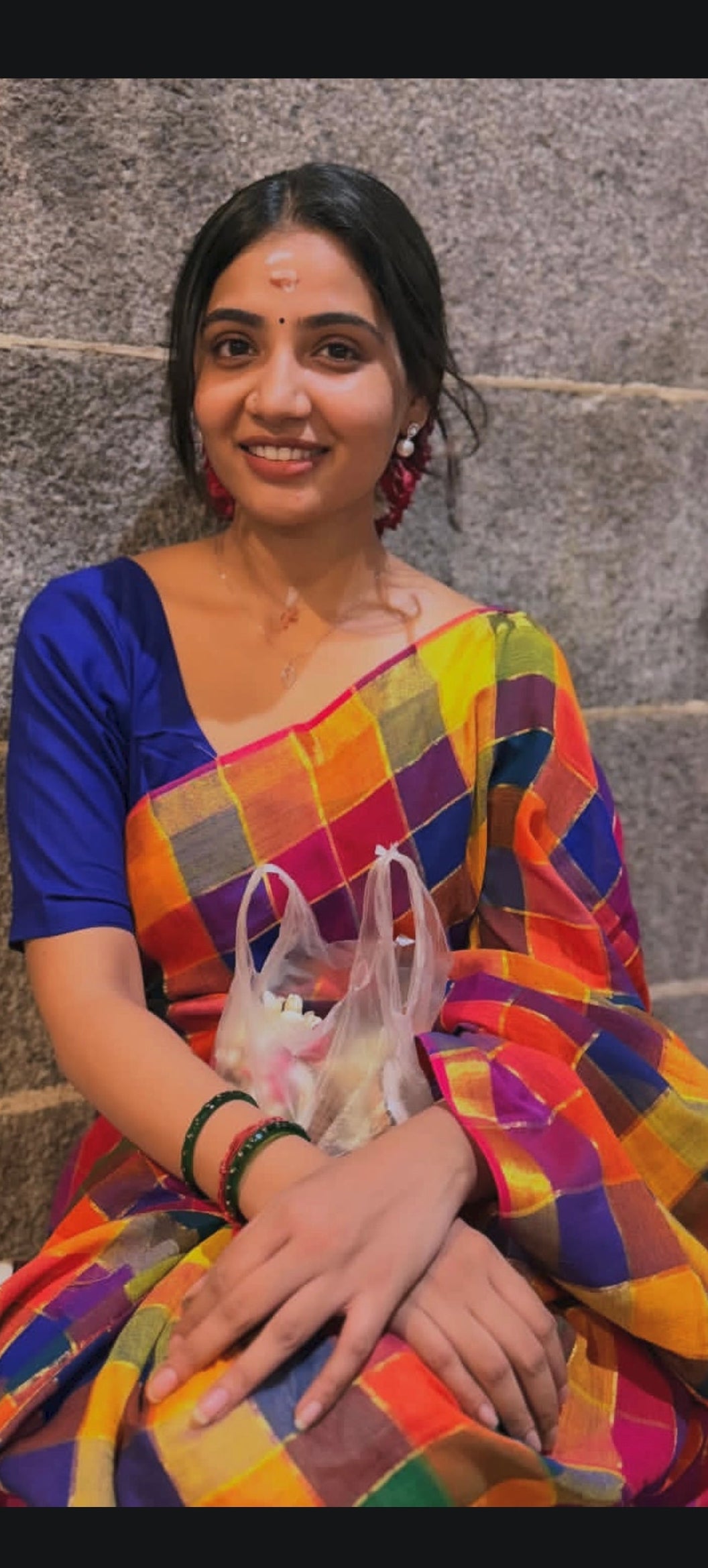 Festive Saree - Multi Color Golden Check
