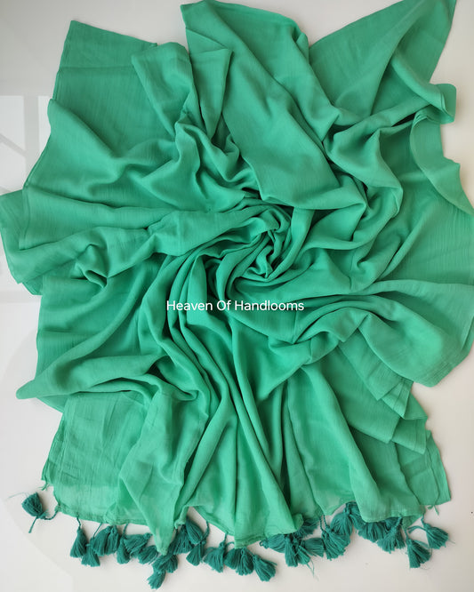 Plain Mul Saree - Sea Green