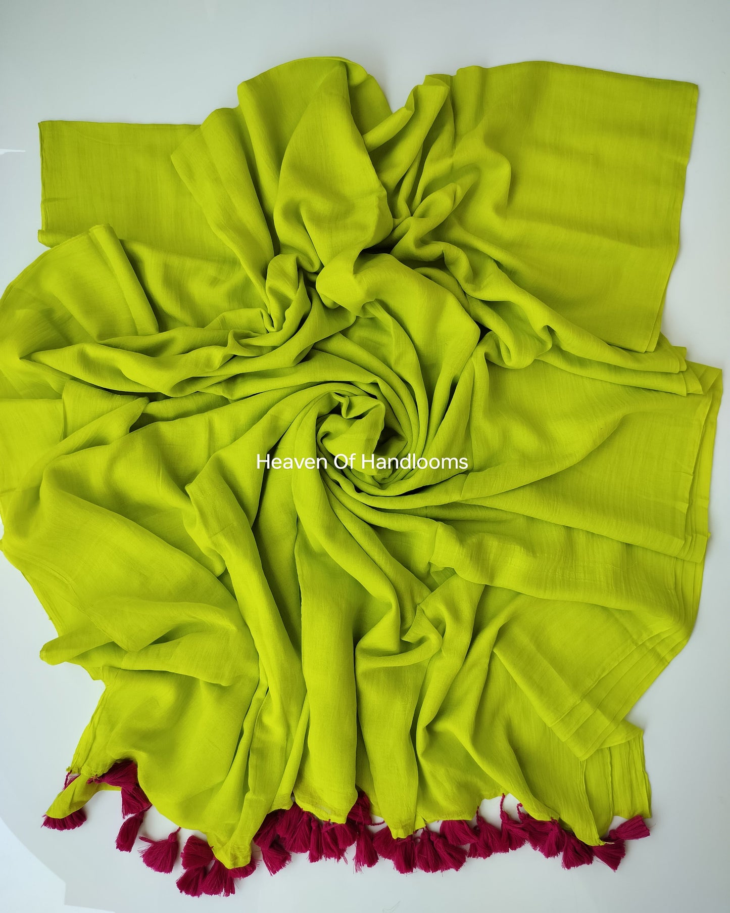 Plain Mul Saree- Lemon Green
