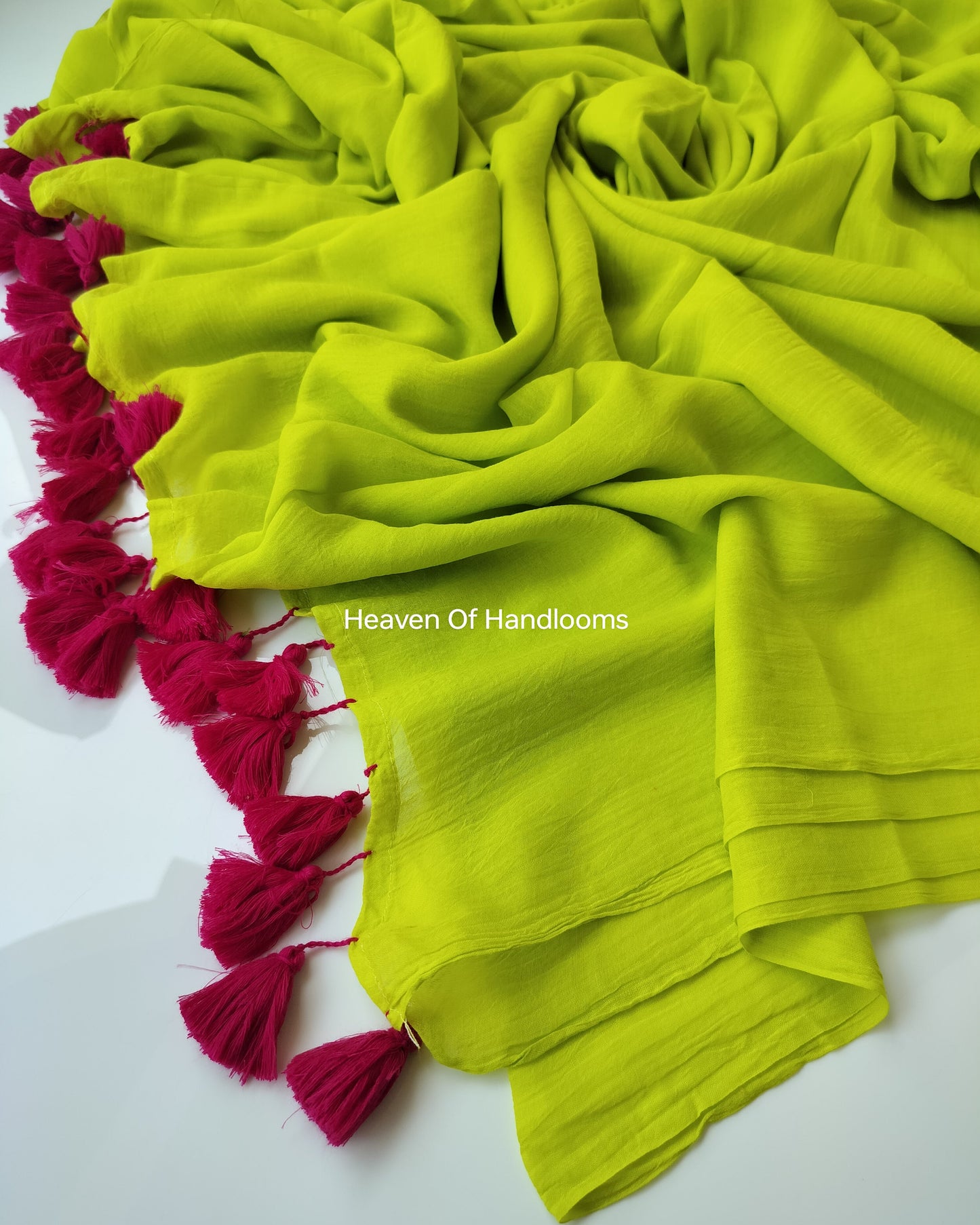 Plain Mul Saree- Lemon Green