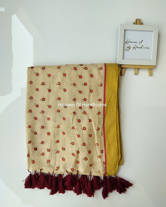 Printed Saree - Beige Flower