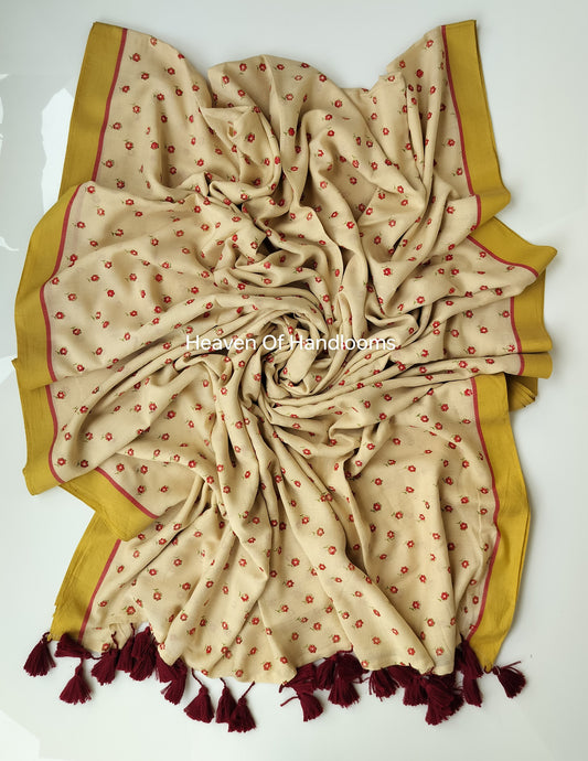 Printed Saree - Beige Flower
