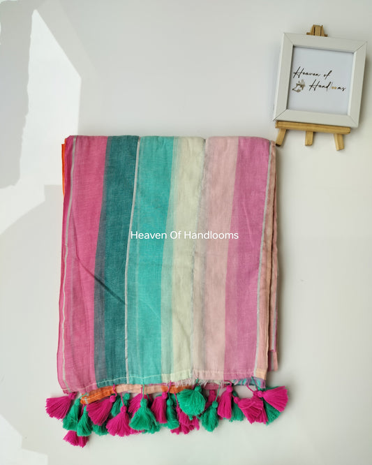 Festive Saree - Multi Stripe Pink & Blue