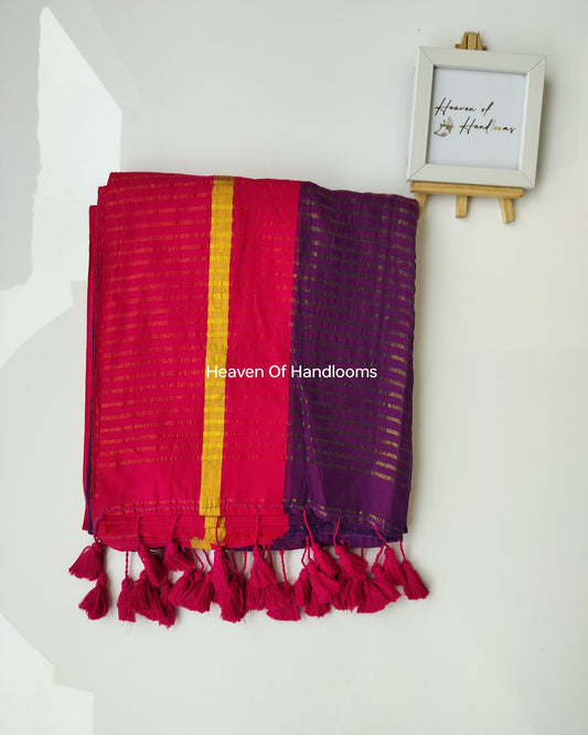 Festive Saree - Purple with Pink Border