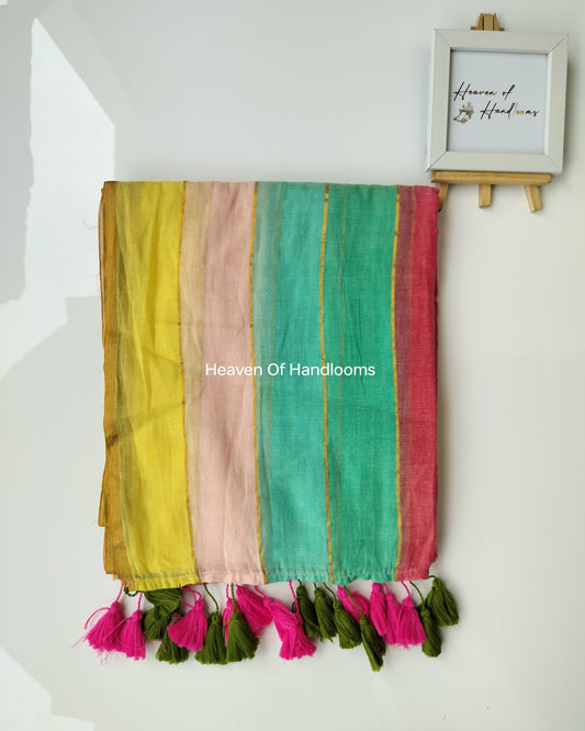 Festive Saree - Multi Stripe Yellow & Green