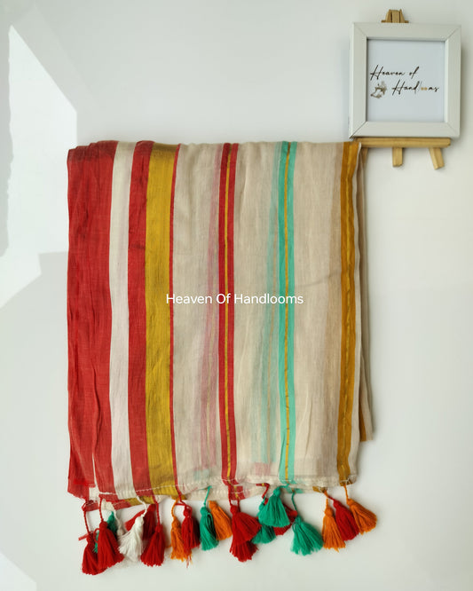 Festive Saree - Beige Rainbow
