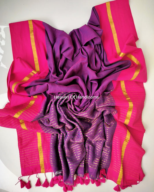 Festive Saree - Purple with Pink Border