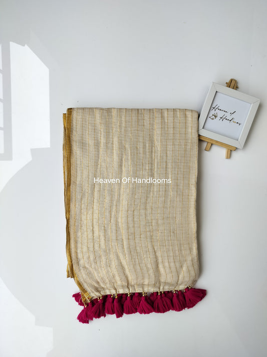 Onam-Vishu Saree - Cream Golden Check