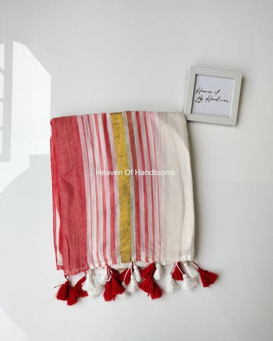 Onam-Vishu Saree - Red Stripe Border