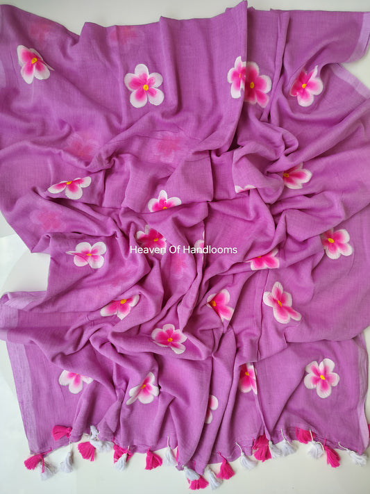 Hand Painted Saree -Purple Floral