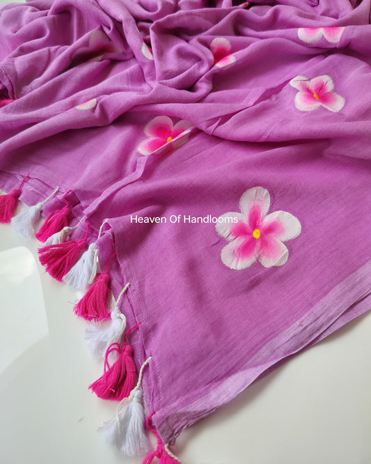 Hand Painted Saree -Purple Floral