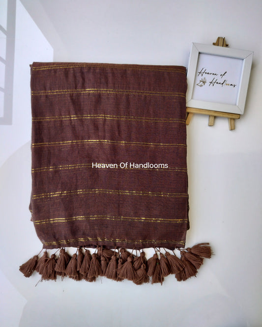 Contemporary Saree - Brown with Double Zari Lines