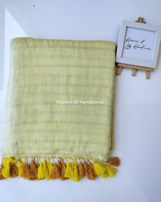 Contemporary Saree - Pale Yellow with Double Zari Lines