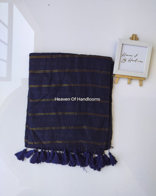 Contemporary Saree - Navy Blue with Double Zari Lines