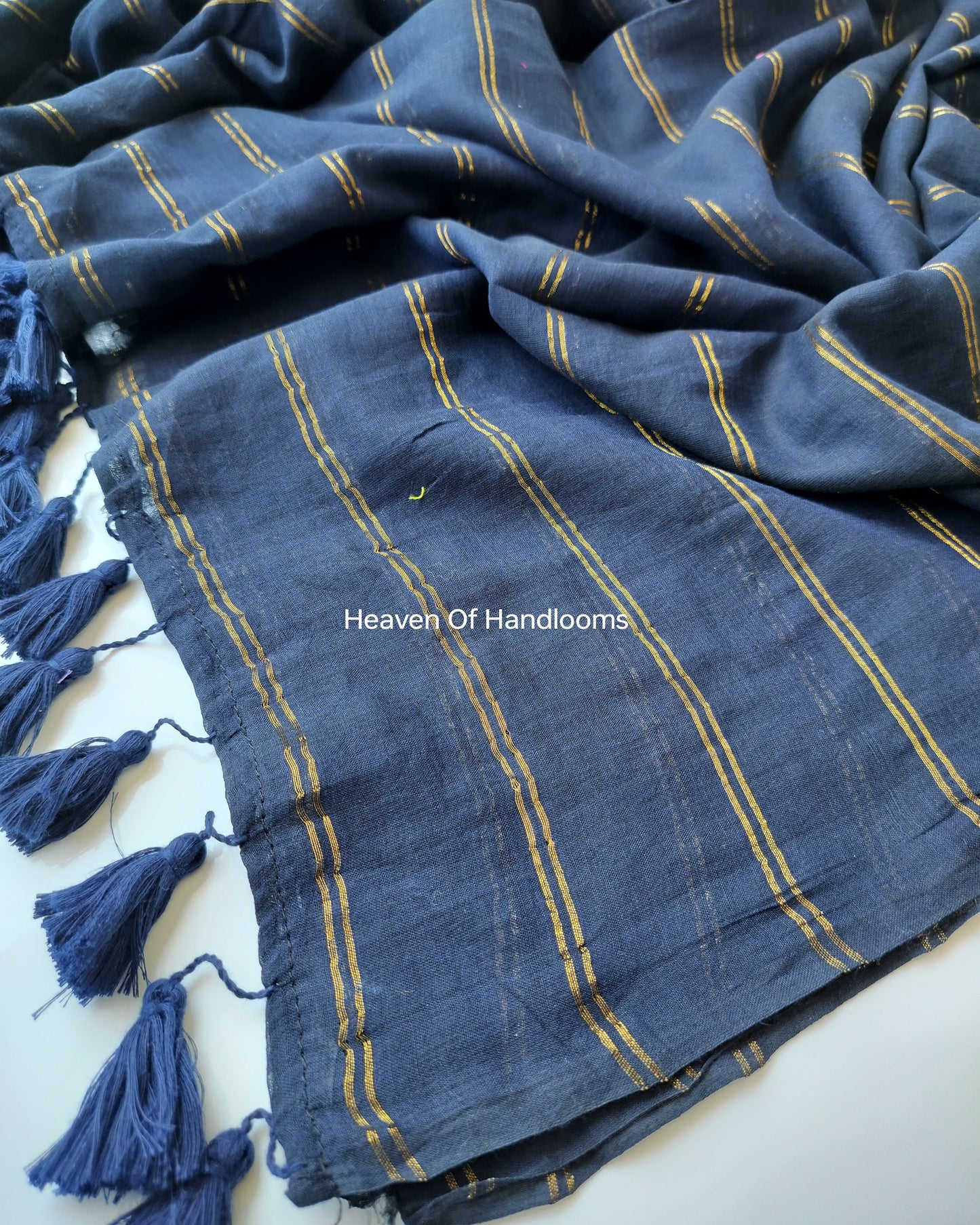 Contemporary Saree - Navy Blue with Double Zari Lines