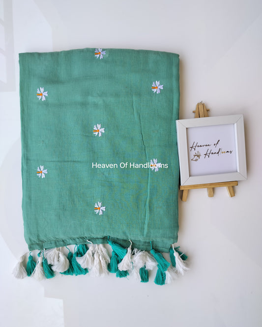 Embroidery Saree - Teal Blue Parijat