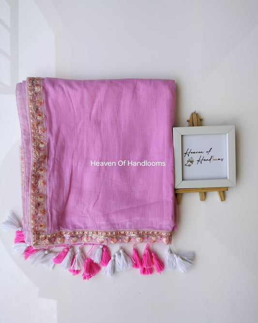 Festive Saree - Baby Pink with Designer Lace