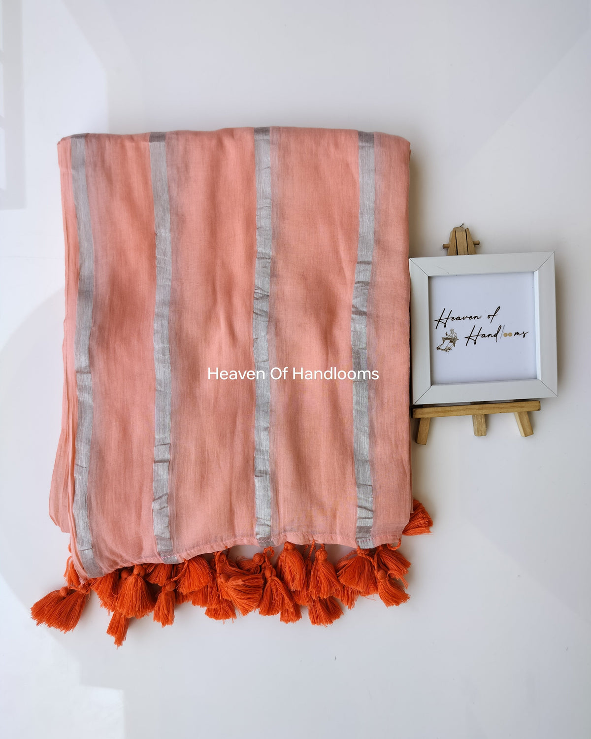 Festive Saree - Peach Sliver Zari Stripe