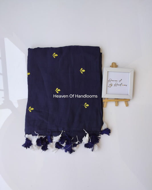 Embroidery Saree - Navy Small Floral
