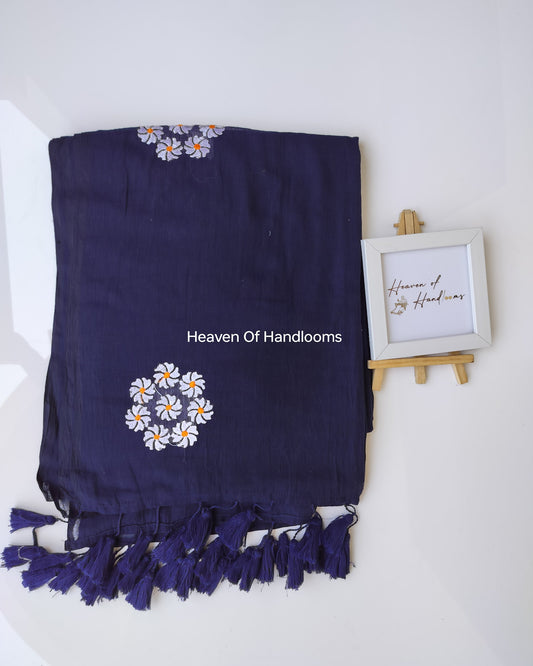 Embroidery Saree - Mustard Navy Chakra