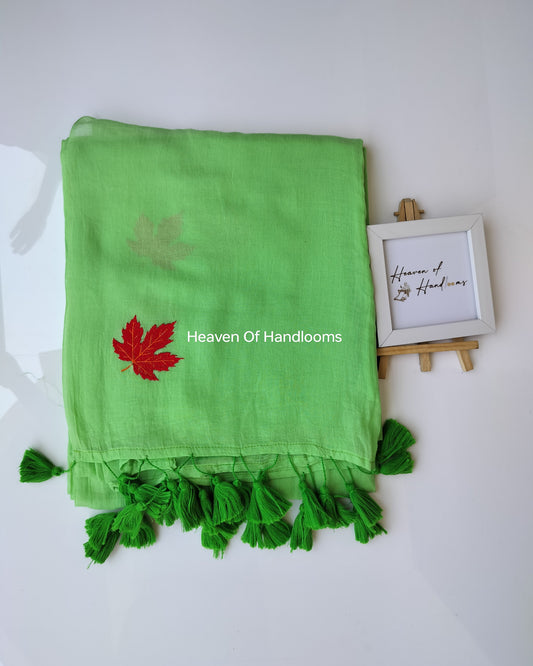 Embroidery Saree - Green Red Maple