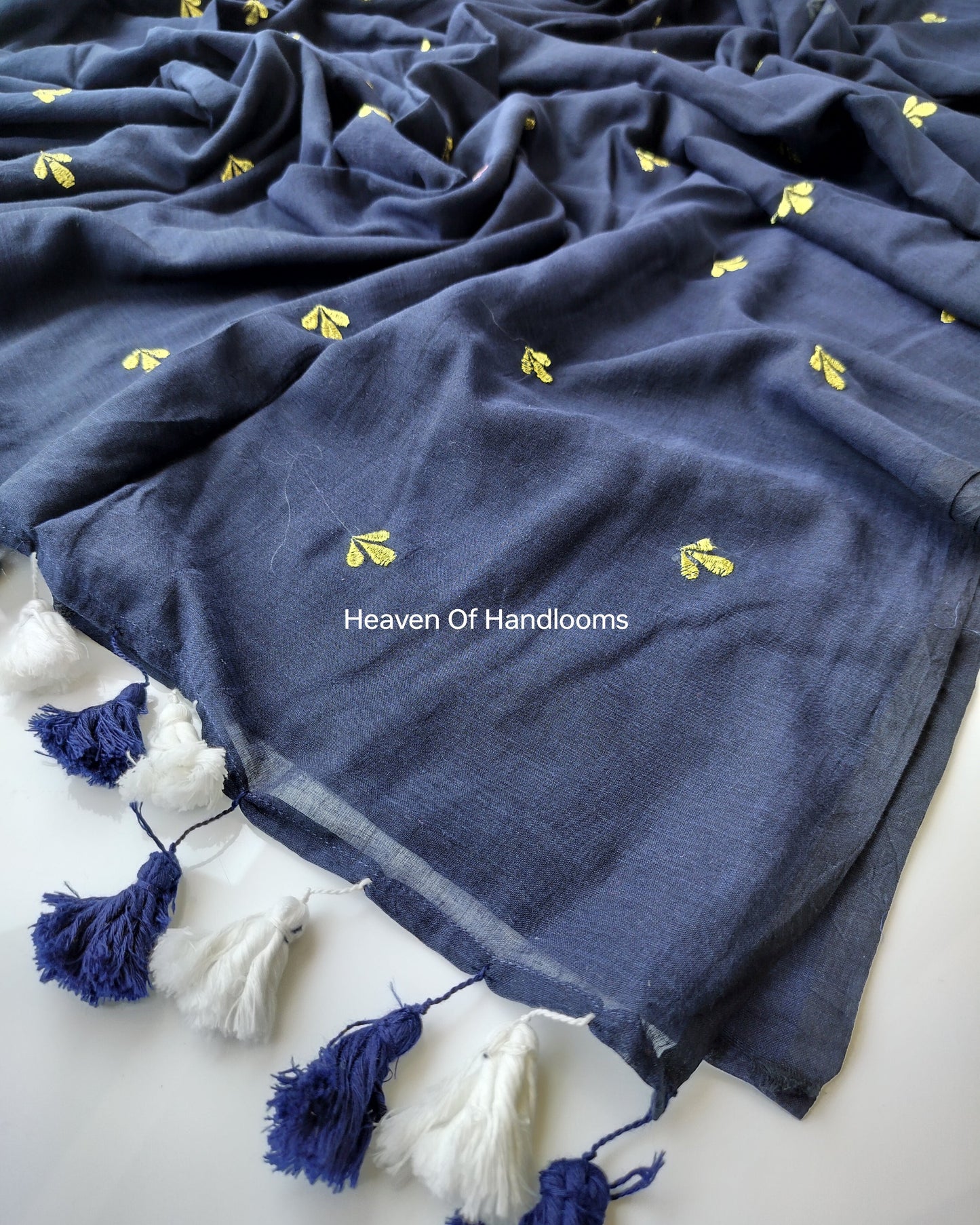 Embroidery Saree - Navy Small Floral