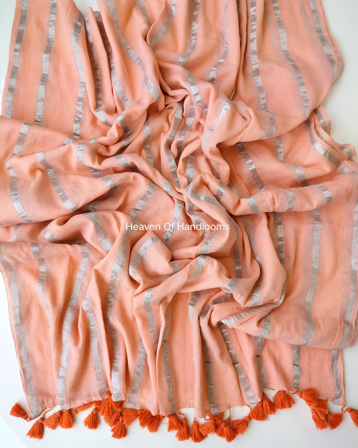 Festive Saree - Peach Sliver Zari Stripe