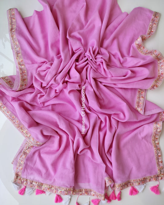 Festive Saree - Baby Pink with Designer Lace