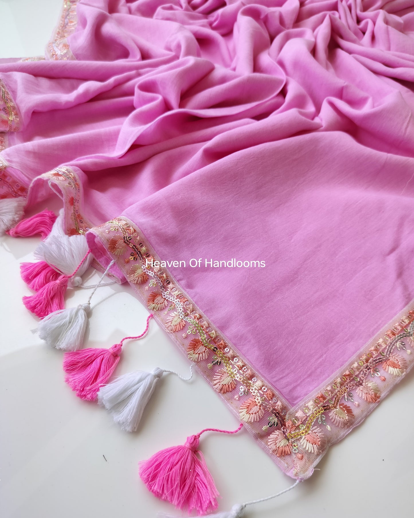 Festive Saree - Baby Pink with Designer Lace
