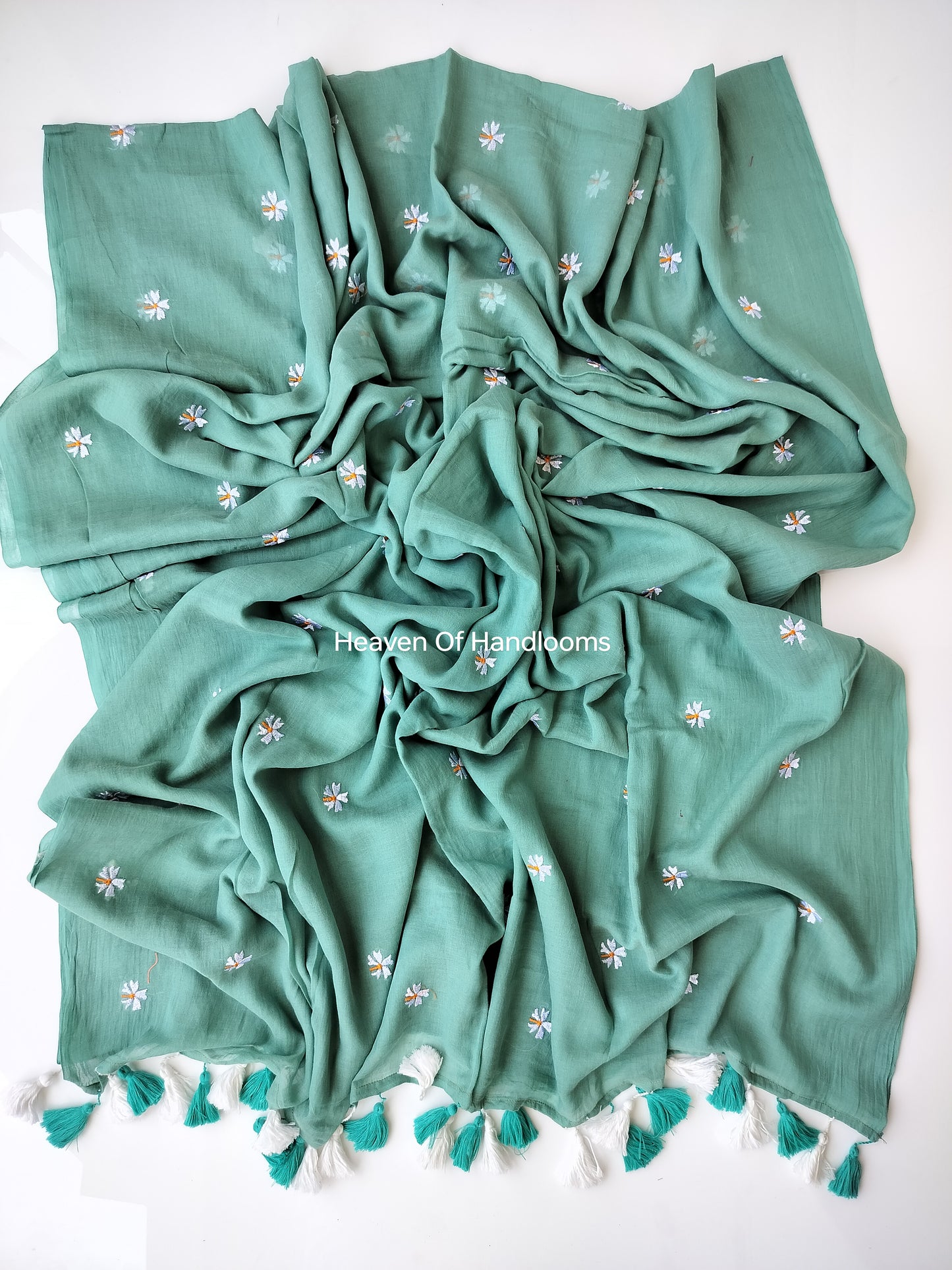 Embroidery Saree - Teal Blue Parijat