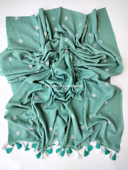 Embroidery Saree - Teal Blue Parijat