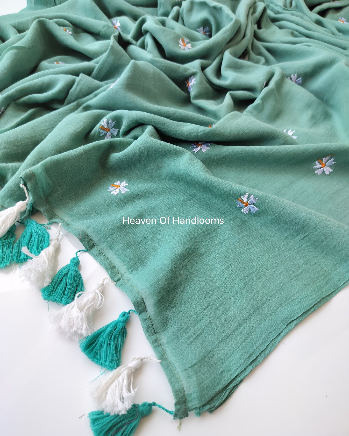 Embroidery Saree - Teal Blue Parijat