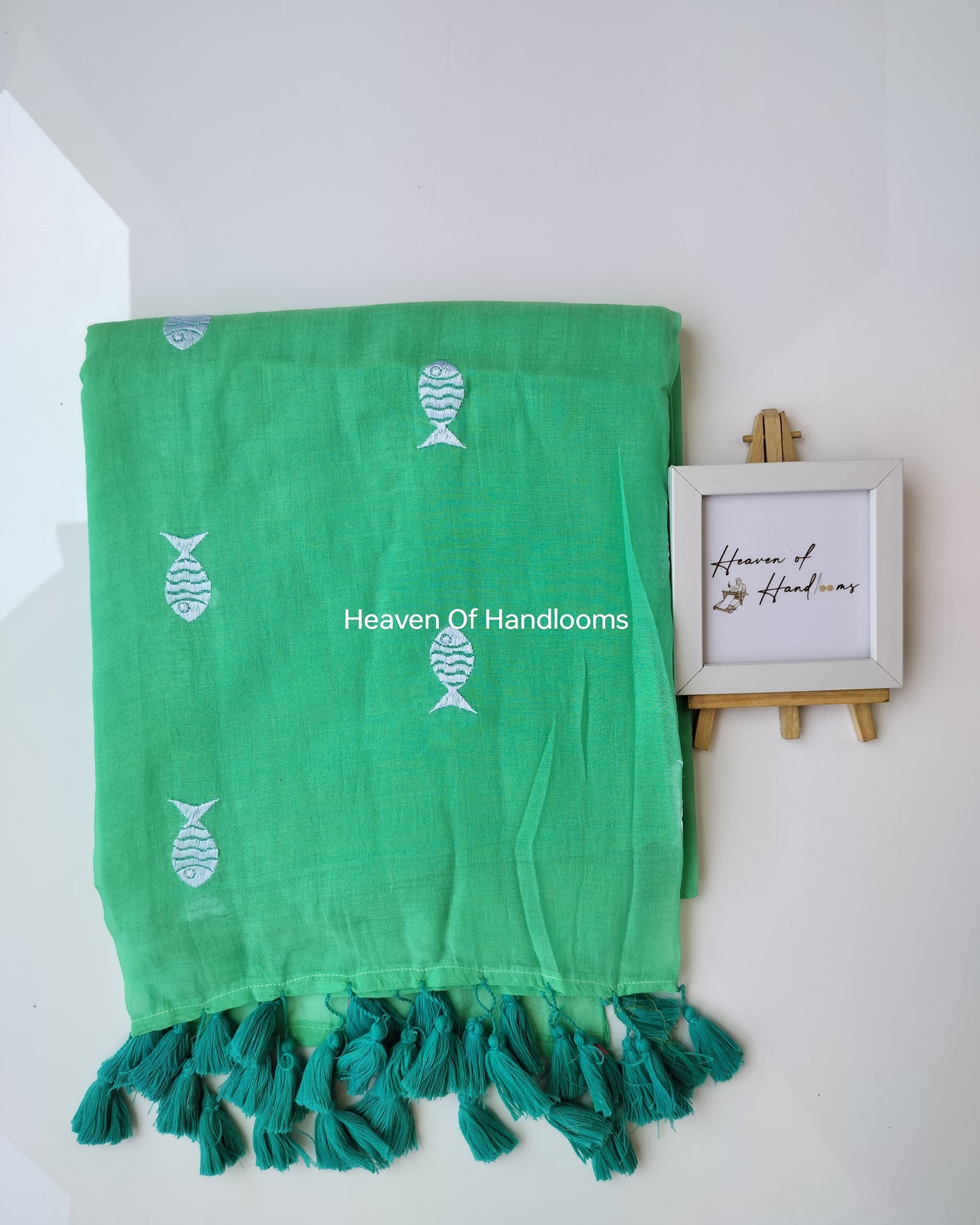 Embroidery Saree - Teal Green Fish