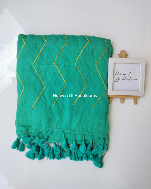 Embroidery Saree - Teal Zig Zag
