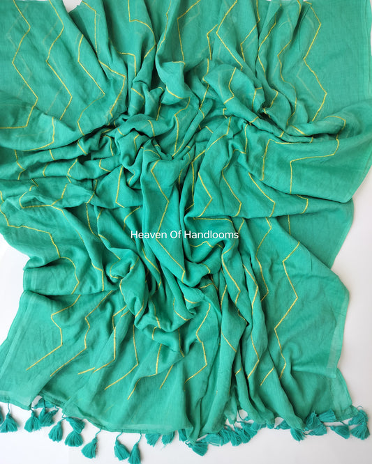 Embroidery Saree - Teal Zig Zag
