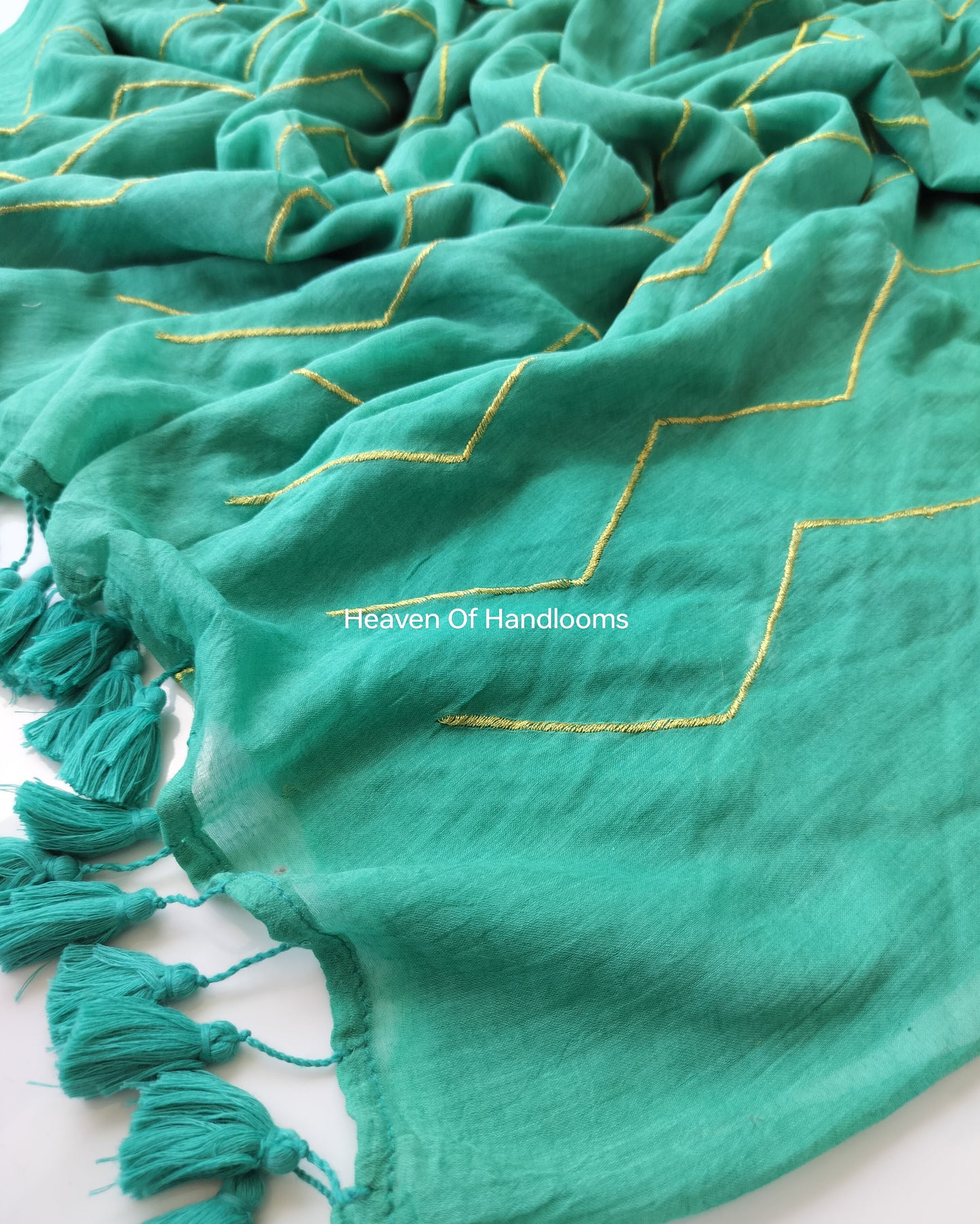 Embroidery Saree - Teal Zig Zag