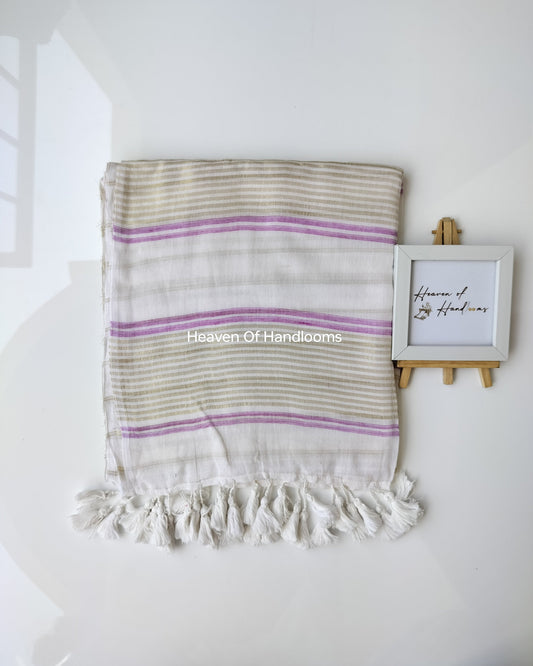 Onam-Vishu Saree - Weft Purple Stripe with Zari