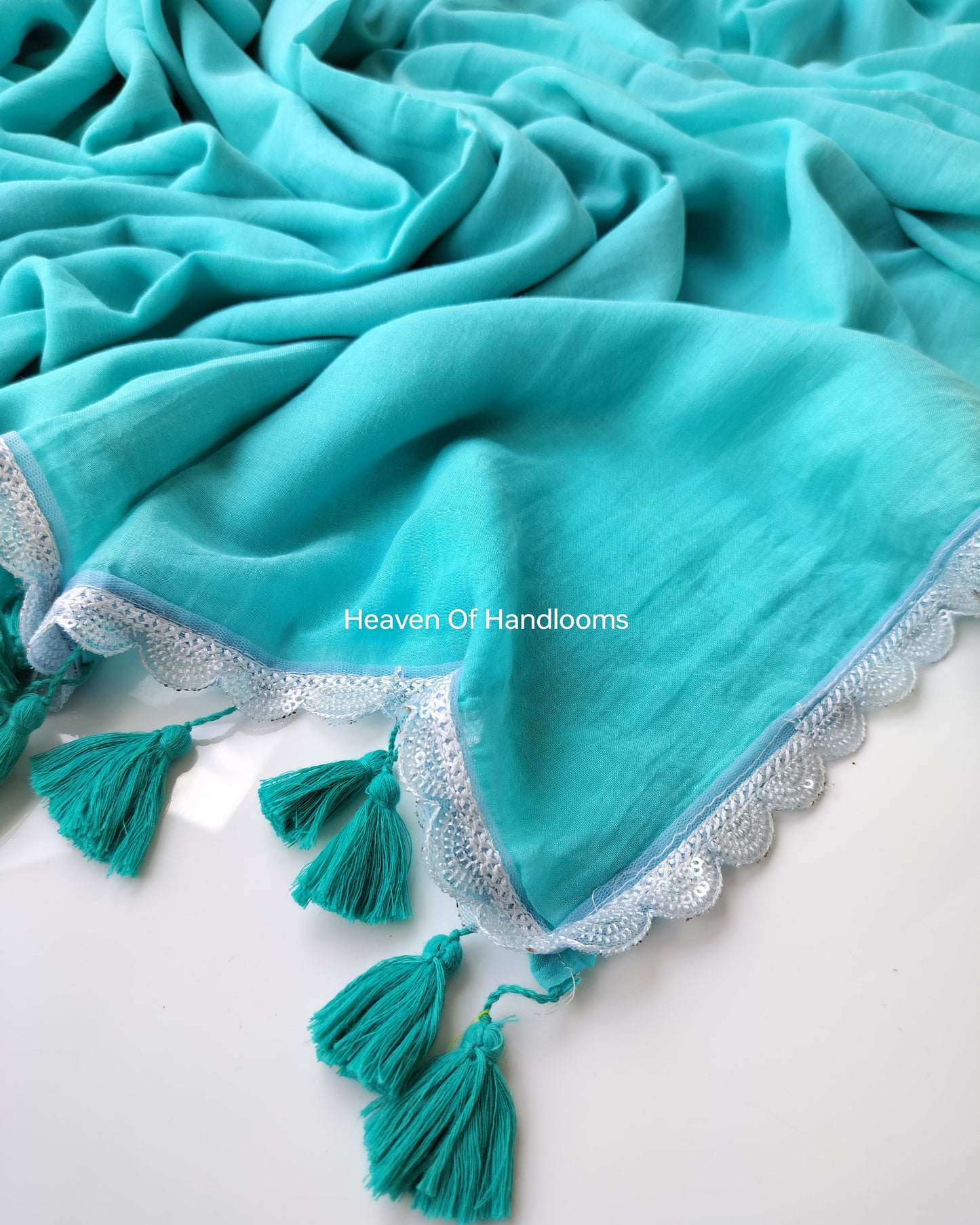 Contemporary Saree - Teal with Designer Lace