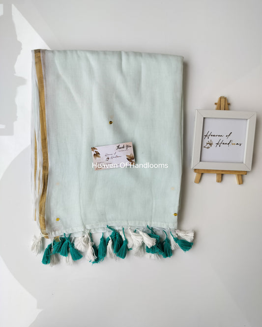 Festive Saree - Mint Green Gini Zari Border