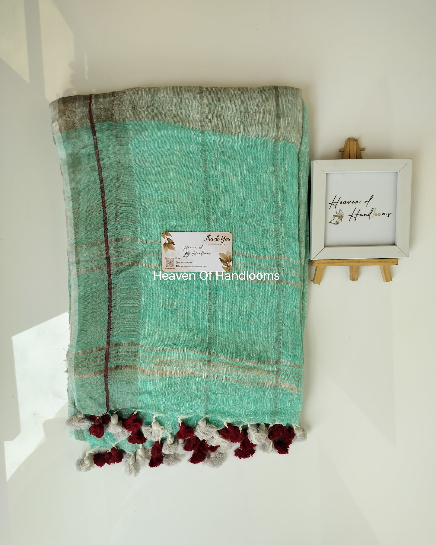 Linen by Linen - Sea Green with Centre Peach