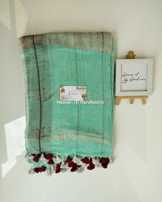Linen by Linen - Sea Green with Centre Peach