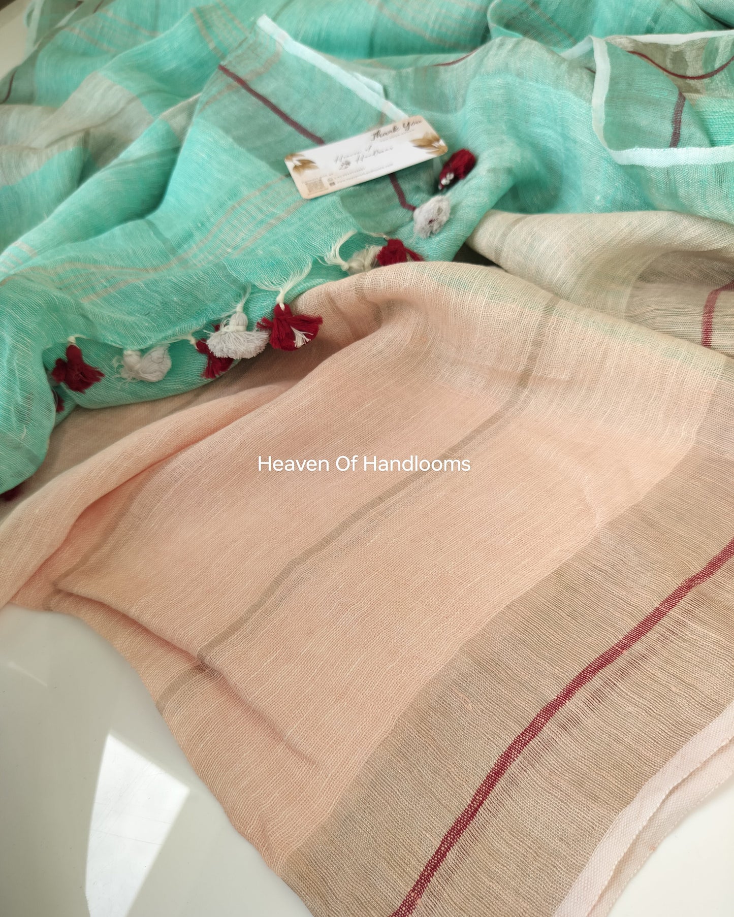 Linen by Linen - Sea Green with Centre Peach